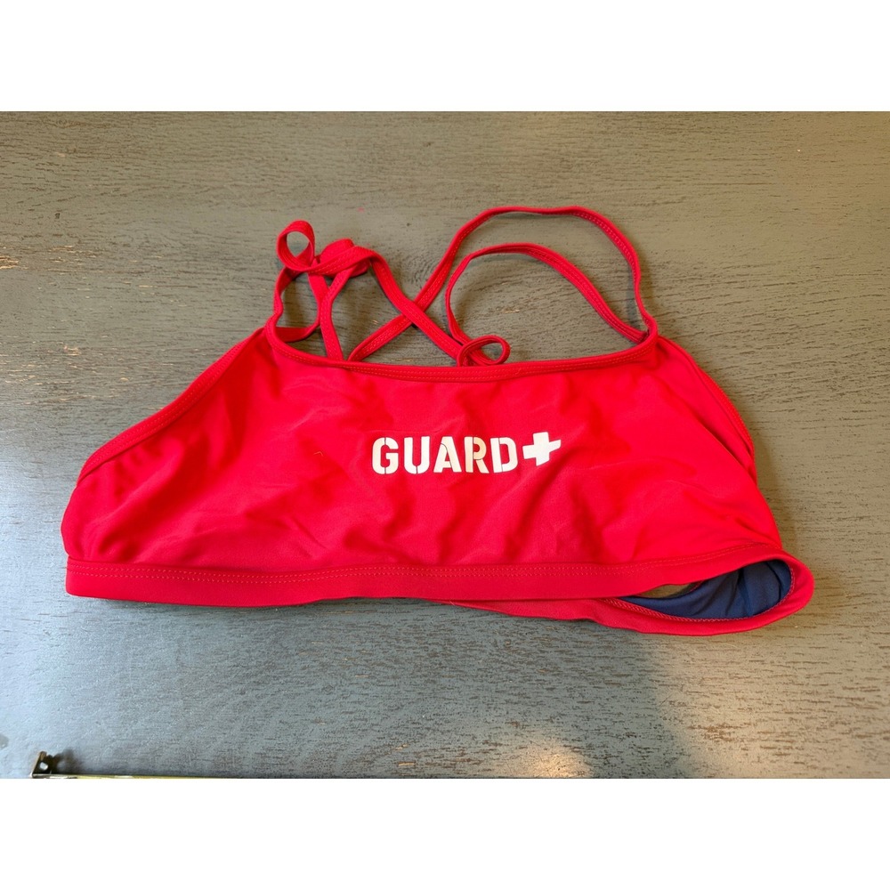 Sporti Guard Lifeguard Bikini Top Red Navy Blue X-Back Swimwear Large